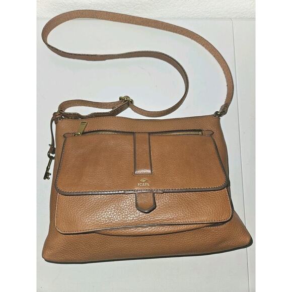 Fossil Kinley Medium Brown Pebbled Leather Crossbody Purse Bag 12x9x2 - Picture 3 of 13